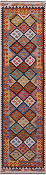Reversible Kilim Flat Weave Wool On Wool Rug - 2' 7" X 10' 0" - Golden Nile
