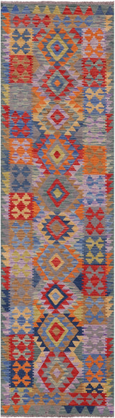 Reversible Kilim Flat Weave Wool On Wool Runner Rug - 2' 7" X 9' 7" - Golden Nile