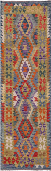 Reversible Kilim Flat Weave Wool On Wool Runner Rug - 2' 9" X 9' 7" - Golden Nile