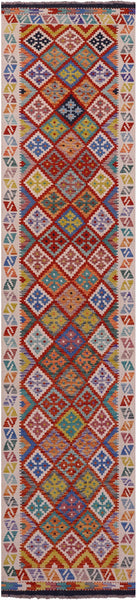 Reversible Kilim Flat Weave Wool On Wool Runner Rug - 2' 9" X 12' 10" - Golden Nile