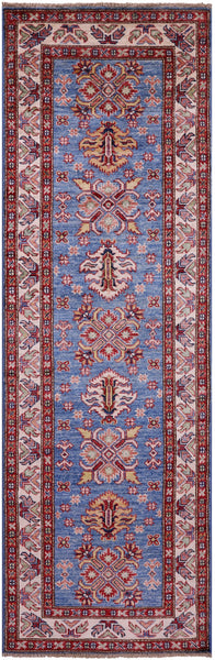 Blue Super Kazak Handmade Wool Runner Rug - 2' 6" X 7' 8" - Golden Nile