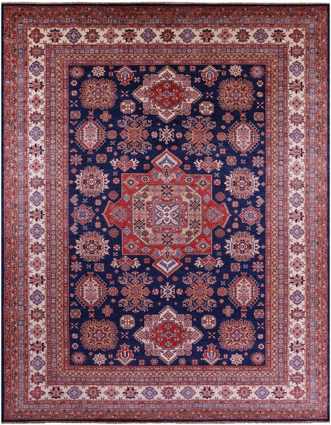Blue Super Kazak Hand Knotted Wool Rug - 12' 2" X 15' 10" - Golden Nile