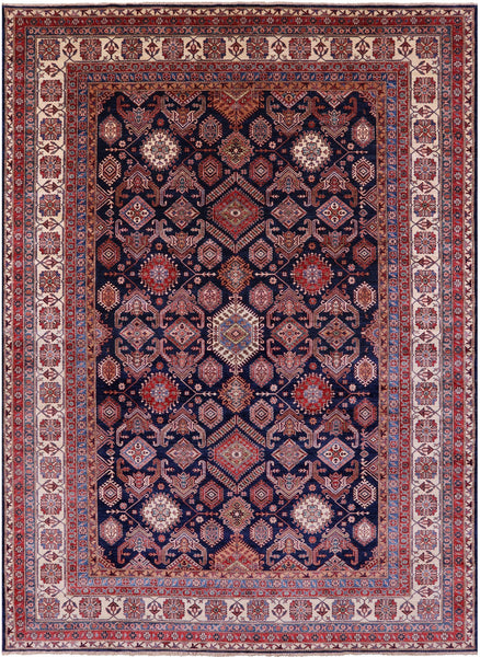 Blue Super Kazak Hand Knotted Wool Rug - 10' 0" X 13' 10" - Golden Nile