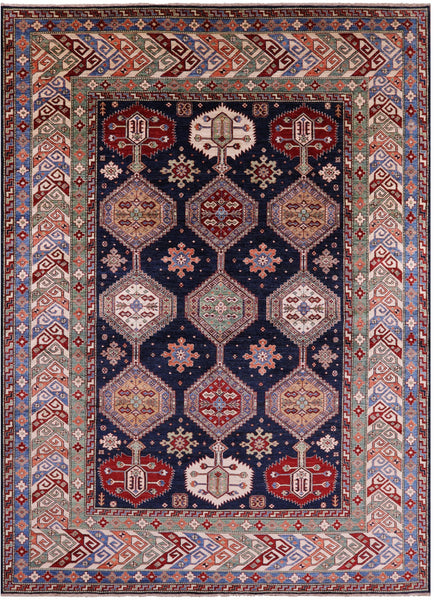 Blue Super Kazak Hand Knotted Wool Rug - 9' 0" X 12' 0" - Golden Nile