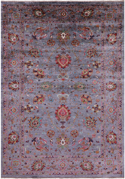 Grey Peshawar Hand Knotted Wool Rug - 6' 9" X 9' 10" - Golden Nile