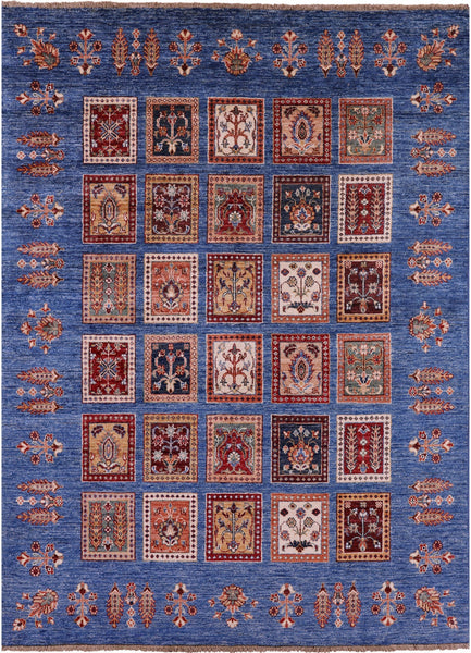 Blue Garden Design Persian Hand Knotted Wool Rug - 5' 0" X 6' 8" - Golden Nile