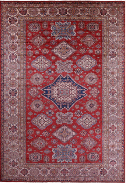 Red Super Kazak Hand Knotted Wool Rug - 13' 2" X 19' 7" - Golden Nile