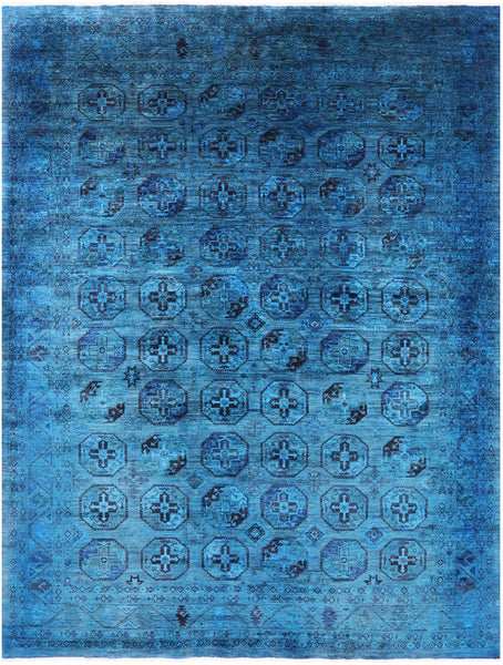 Blue Turkmen Ersari Hand Knotted Wool Rug - 8' 10" X 11' 6" - Golden Nile