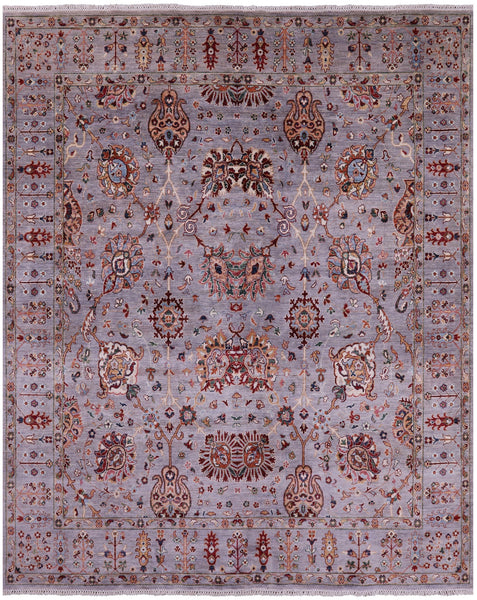 Grey Persian Tabriz Hand Knotted Wool Rug - 7' 11" X 9' 9" - Golden Nile
