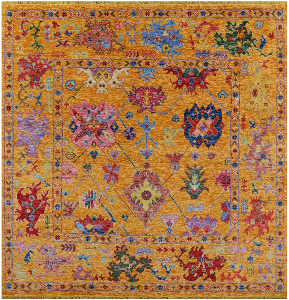 Gold Square Turkish Oushak Hand Knotted Wool Rug - 9' 0" X 9' 1" - Golden Nile