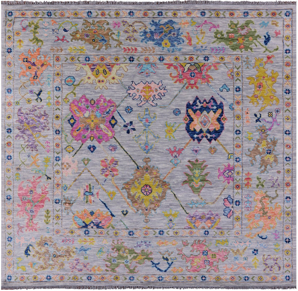 Grey Square Turkish Oushak Handmade Wool Rug - 9' 0" X 9' 2" - Golden Nile