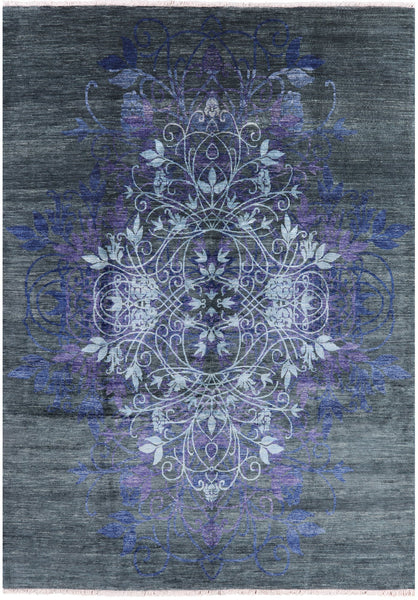 Green William Morris Handmade Wool Area Rug - 9' 3" X 12' 10" - Golden Nile