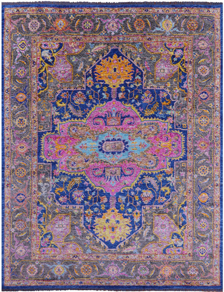 Blue Heriz Serapi Hand Knotted Wool Rug - 9' 2" X 12' 0" - Golden Nile