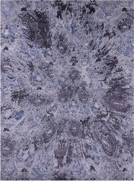 Contemporary Hand Knotted Wool & Silk Rug - 8' 11" X 12' 1" - Golden Nile