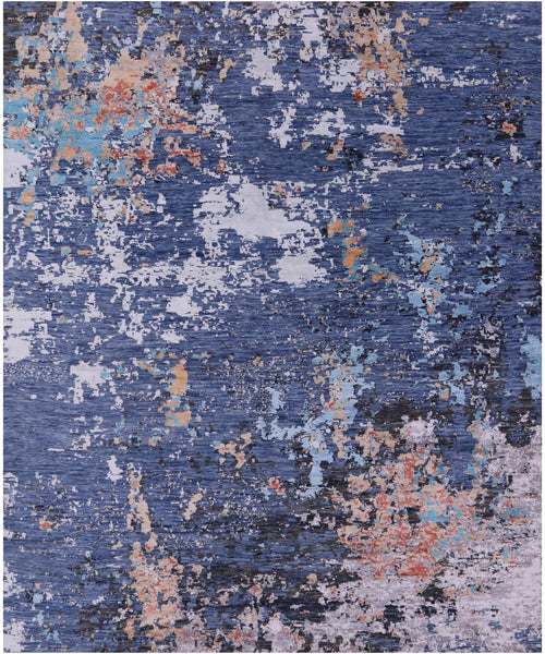 Abstract Contemporary Hand Knotted Wool & Silk Rug - 8' 0" X 9' 10" - Golden Nile