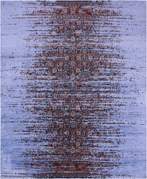 Contemporary Hand Knotted Wool & Silk Rug - 8' 0" X 9' 11" - Golden Nile