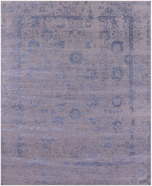 Grey Persian Tabriz Hand Knotted Wool & Silk Rug - 7' 11" X 9' 11" - Golden Nile