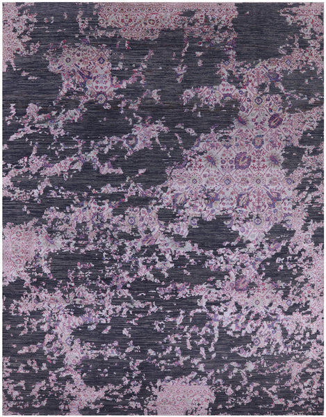 Contemporary Hand Knotted Wool & Silk Rug - 9' 0" X 11' 9" - Golden Nile