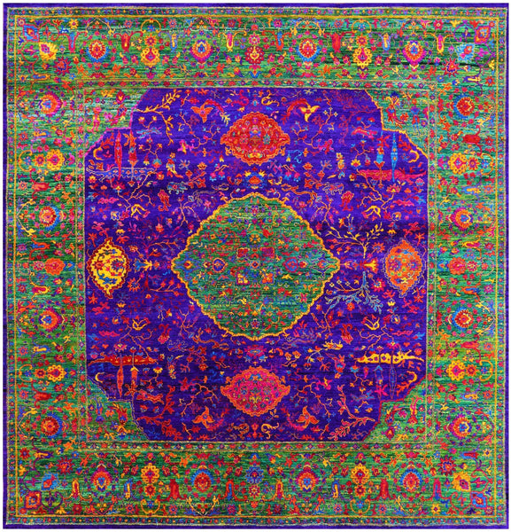Purple Square Persian Hand Knotted 100% Silk Rug - 9' 1" X 9' 2" - Golden Nile