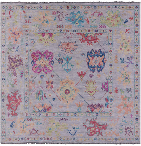 Grey Square Turkish Oushak Hand Knotted Wool Rug - 10' 0" X 10' 1" - Golden Nile
