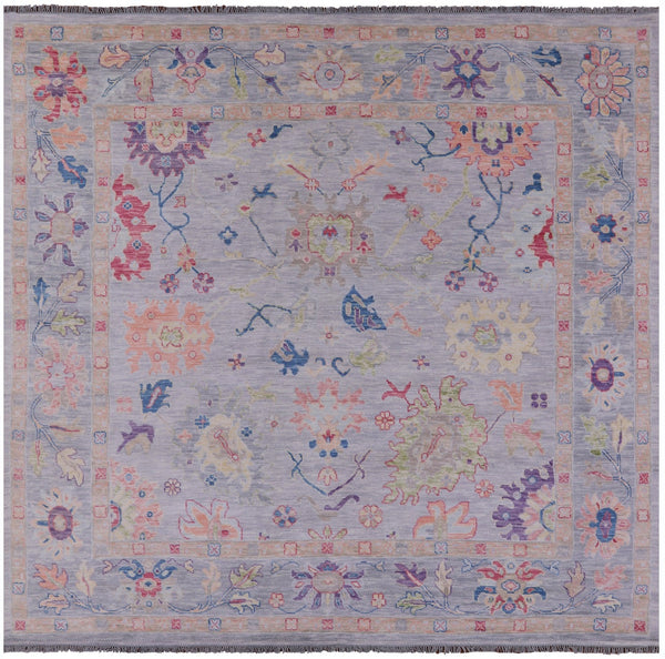 Grey Square Turkish Oushak Hand Knotted Wool Rug - 9' 11" X 10' 3" - Golden Nile