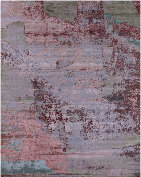 Abstract Contemporary Hand Knotted Wool & Silk Rug - 7' 10" X 10' 0" - Golden Nile