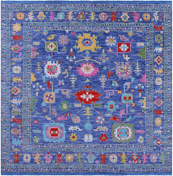 Blue Square Turkish Oushak Hand Knotted Wool Rug - 11' 1" X 11' 1" - Golden Nile