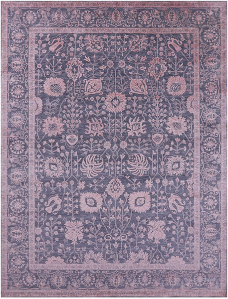 Grey Persian Tabriz Hand Knotted Wool & Silk Rug - 9' 0" X 12' 2" - Golden Nile