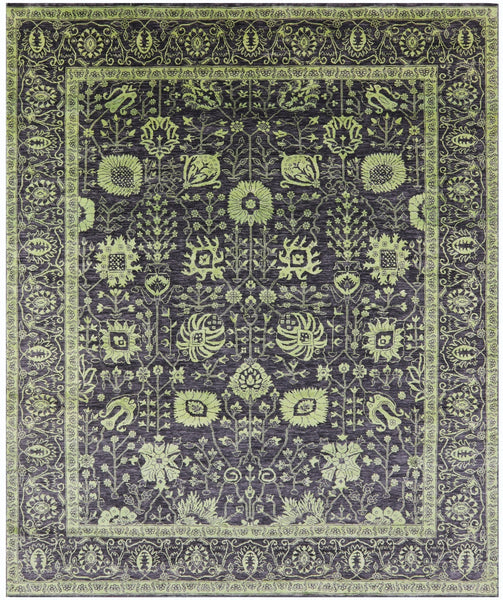 Grey Persian Tabriz Handmade Wool & Silk Rug - 8' 1" X 9' 11" - Golden Nile