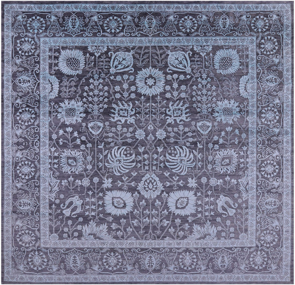 Grey Square Persian Tabriz Hand Knotted Wool & Silk Rug - 8' 10" X 9' 1" - Golden Nile