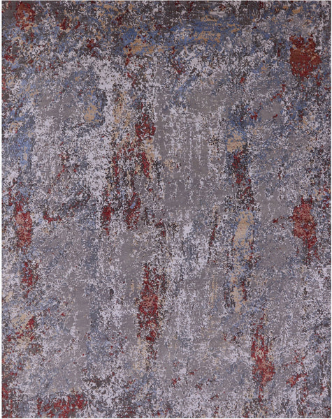 Abstract Contemporary Handmade Wool & Silk Rug - 8' 0" X 10' 2" - Golden Nile