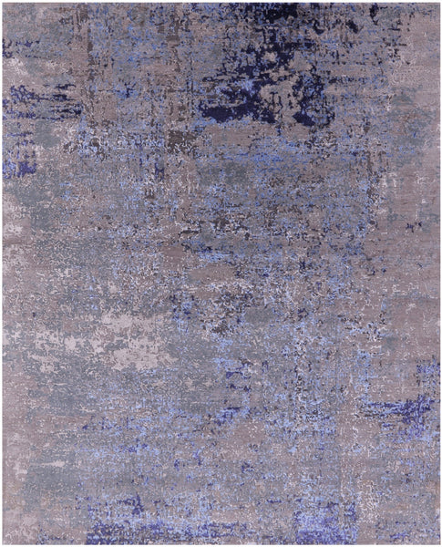 Abstract Contemporary Hand Knotted Wool & Silk Rug - 8' 0" X 10' 2" - Golden Nile