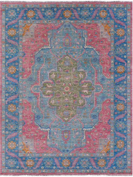Blue Heriz Serapi Hand Knotted Wool Rug - 9' 0" X 12' 2" - Golden Nile