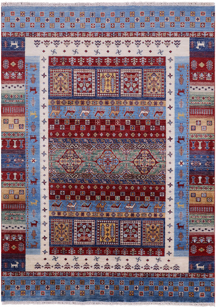 Perian Gabbeh Tribal Hand Knotted Wool Rug - 5' 8" X 7' 10" - Golden Nile