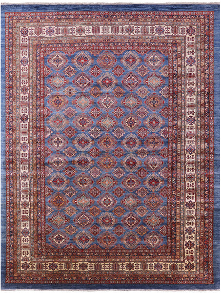 Blue Super Kazak Hand Knotted Wool Area Rug - 12' 0" X 15' 6" - Golden Nile
