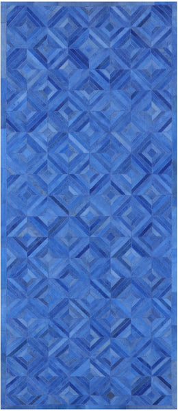 Blue Natural Cowhide Hand Stitched Runner Rug - 4' 0" X 10' 0" - Golden Nile