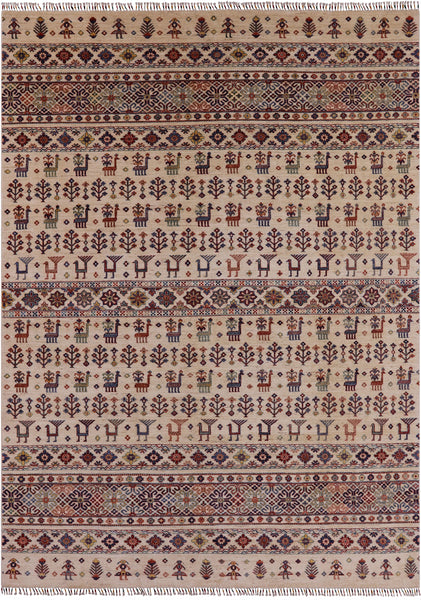 Ivory Persian Gabbeh Hand Knotted Wool Area Rug - 8' 3" X 11' 6" - Golden Nile
