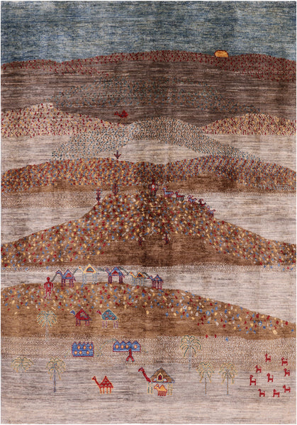 Tribal Gabbeh Hand Knotted Wool Rug - 5' 6" X 7' 10" - Golden Nile