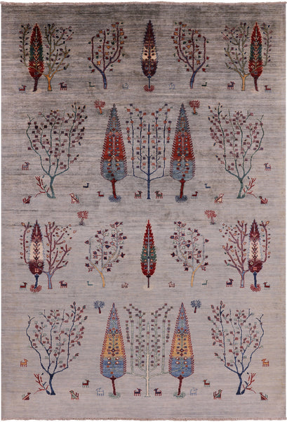 Gabbeh Hand Knotted Wool Area Rug - 6' 8" X 9' 7" - Golden Nile