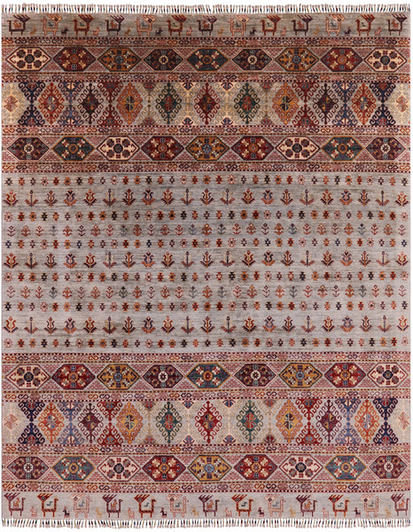 Tribal Persian Gabbeh Hand Knotted Wool Rug - 8' 0" X 9' 10" - Golden Nile