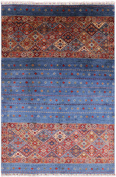 Blue Khorjin Persian Gabbeh Hand Knotted Wool Area Rug - 6' 7" X 9' 8" - Golden Nile