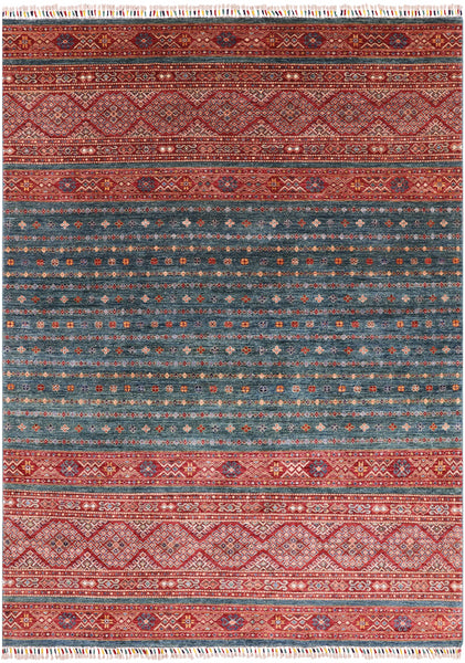 Green Khorjin Persian Gabbeh Hand Knotted Wool Rug - 6' 11" X 9' 6" - Golden Nile