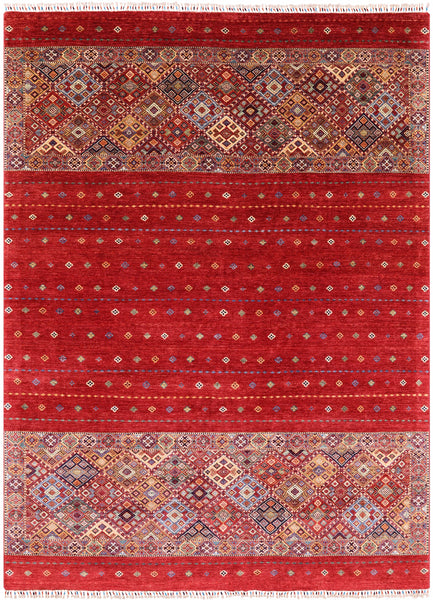 Red Khorjin Persian Gabbeh Handmade Wool Rug - 8' 3" X 11' 4" - Golden Nile