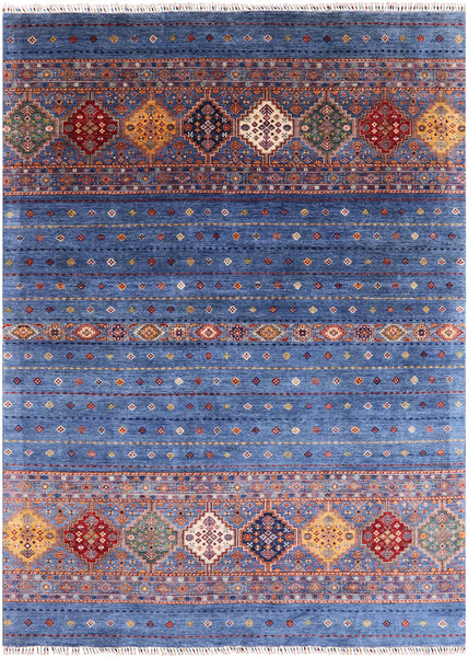 Blue Khorjin Persian Gabbeh Handmade Wool Area Rug - 8' 3" X 11' 5" - Golden Nile