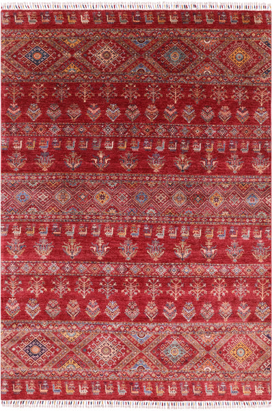 Red Persian Gabbeh Hand Knotted Wool Area Rug - 6' 7" X 9' 6" - Golden Nile