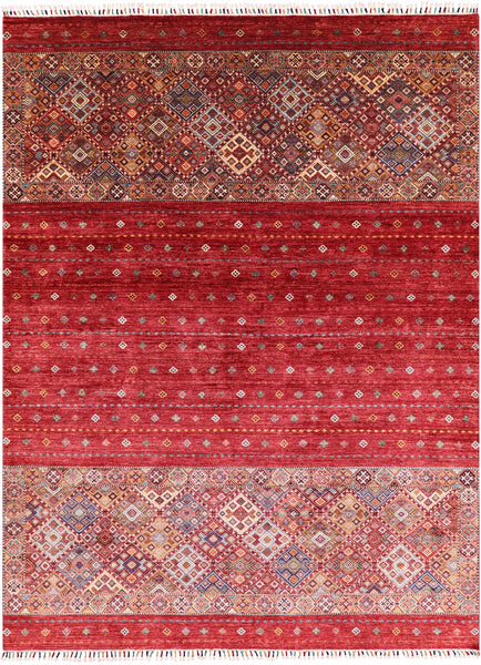 Red Khorjin Persian Gabbeh Handmade Wool Area Rug - 8' 4" X 11' 3" - Golden Nile