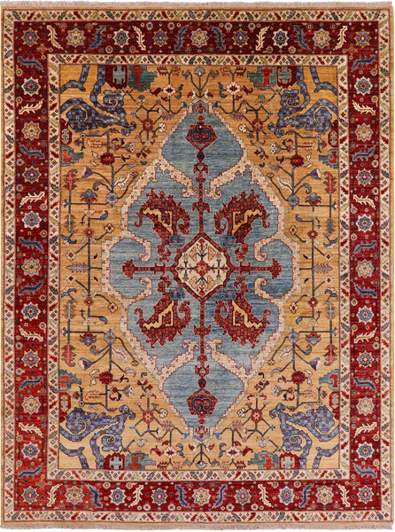 Blue Persian Fine Serapi Hand Knotted Wool Area Rug - 9' 2" X 11' 10" - Golden Nile