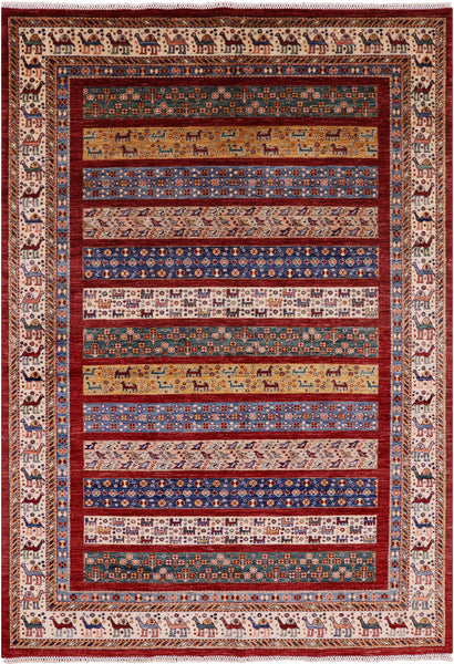 Persian Gabbeh Handmade Wool Area Rug - 6' 11" X 9' 9" - Golden Nile