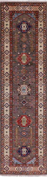Super Kazak Hand Knotted Wool Runner Rug - 2' 9" X 9' 9" - Golden Nile