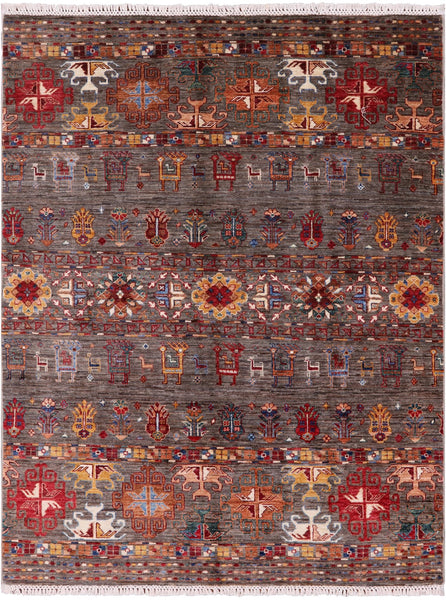 Persian Gabbeh Handmade Wool Area Rug - 4' 11" X 6' 5" - Golden Nile